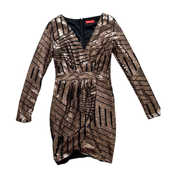 Banjul Faux Wrap Black Rose Gold Sequence Cocktail Party Dress Women's Size S - Picture 8 of 13